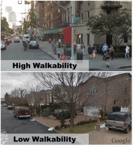 High and low walkability neighborhoods in NYC